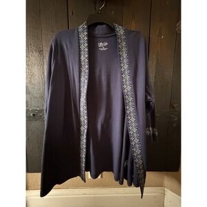 Cardigan Blue Open Front Size 1X 3/4 Sleeve Cotton Blend Ultra Softs Casual 147